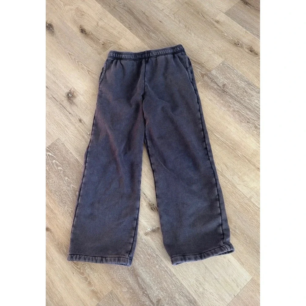Gap Kids XL Faded Black Wide Leg Sweatpants Fleece Lined Joggers Charcoal